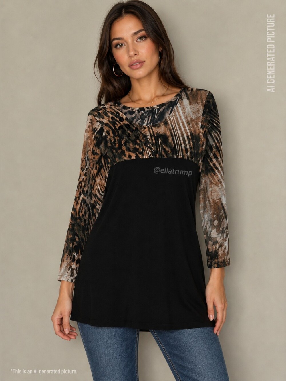 Mishca Colorblock/Leopard Tunic Top Women's Size Medium